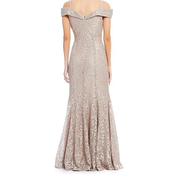 R&M Richards Off-the-Shoulder Cap Sleeve Floral Lace Mermaid Gown - Picture 2 of 6